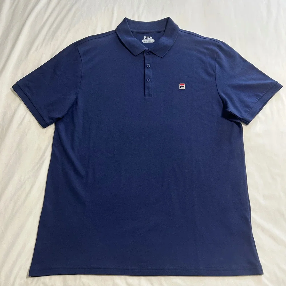 Fila Mens Pima Cotton Blend Polo Shirt Navy Blue Short Sleeve Logo Size L